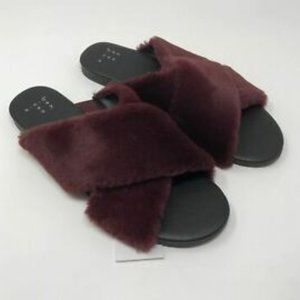NWT Burgundy Crossband Faux Fur Slide Sandals-6